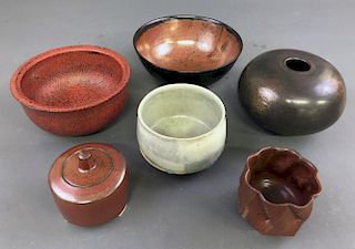 Grouping of Pottery and a Wooden Bowl