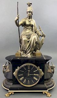 French Onyx Clock with Figure of Athena