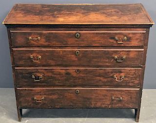 New England Red Paint Decorated Chest of Drawers