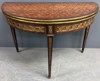 Louis XVI Parquetry Inlaid Demilune Game Table