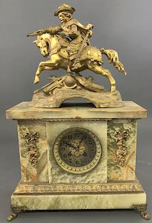 French Green Marble Clock with Chevalier