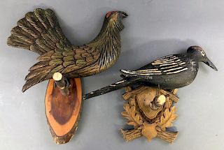 Carved Blackbird and Rooster Wall Hangers