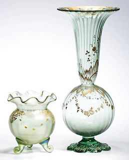 GILT DECORATED ART GLASS VASES, LOT OF TWO