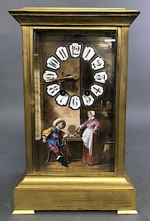 French Gilt Metal Clock with Painted Panels