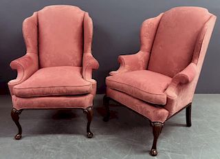 Pair of Hickory Queen Anne Style Wing Chairs