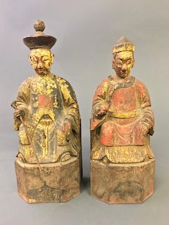 Two Korean Gilt and Painted Wood Seated Figures