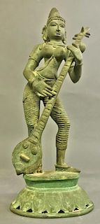 Southeast Asian Bronze Figure Holding Instrument