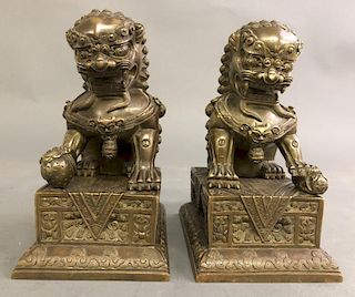 Pair of Chinese Bronze Foo Dogs