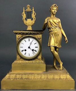 French Fire Gilt Clock with Classical Figure
