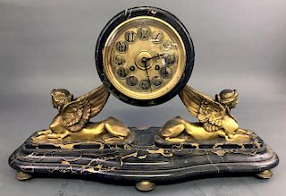 French Egyptian Revival Marble Clock