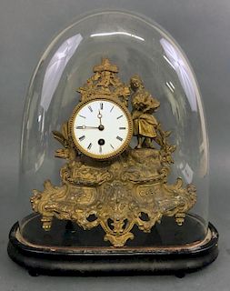 French Gilt Spelter Glass Dome Clock