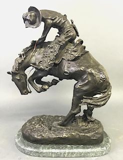 Large Bronze Sculpture of Cowboy and Rattlesnake