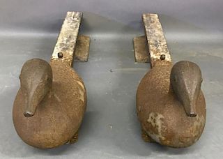 Pair of Cast Iron Duck Form Andirons