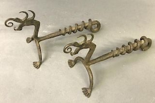 Yellin Type Wrought Iron Dragon Form Andirons