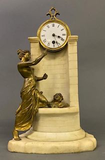 French Alabaster and Bronze Clock