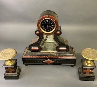 French Black Onyx and Red Clock with Garnitures