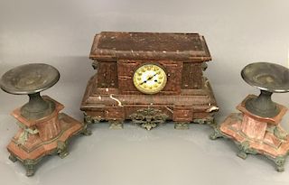 French Rouge Marble Mantle Clock