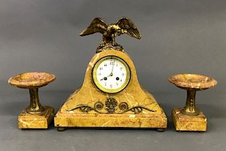 French Marble Clock with Gilt Eagle Finial