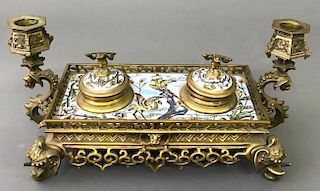 Chinese Clossione and Bronze Inkstand