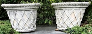 Pair of Large Cast Stone Basketweave Planters