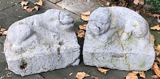 Pair of Carved Black Granite Recumbent Foo Dogs