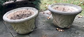 Large Pair of Leaf Motif Cast Stone Planters