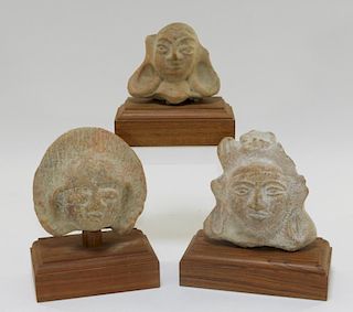 3 Indian Carved Red Sandstone Head Fragments