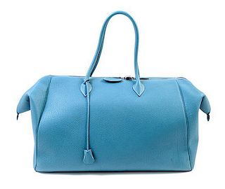 An Hermes Sky Blue Taurillon Clemence 50cm Paris Bombay Travel Bag, 20" x 14" x 8"; Handle drop: 8.5".