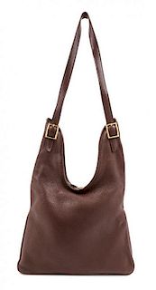 An Hermes Brown Leather Massai Bag, 13" x 17.5 " x 2"; Strap drop: 18".