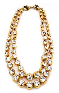 A Chanel Goldtone and Rhinestone Double Strand Necklace, 17".
