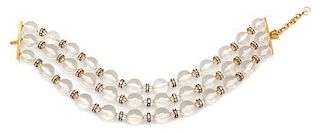 A Chanel Clear Bead Triple Strand Choker Necklace, 15" x 2".