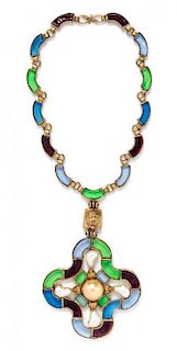 A Chanel Gripoix Byzantine Style Necklace, Necklace: 16"; Pendant: 5" x 4".