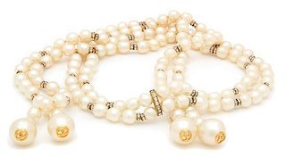 A Chanel Faux Pearl Double Strand Lariat Necklace, 38" x .75".