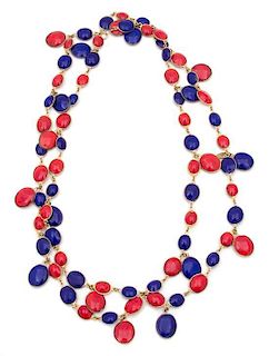 A Chanel Red and Blue Glass Necklace, 56".