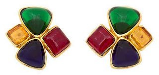 A Pair of Chanel Multicolor Gripoix Earclips, 2" diameter.