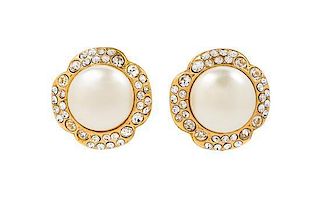 A Pair of Chanel Faux Pearl Earclips, 1" diameter.