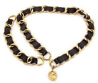 A Chanel Goldtone and Leather Chain Link Belt, 34" x 1.25".