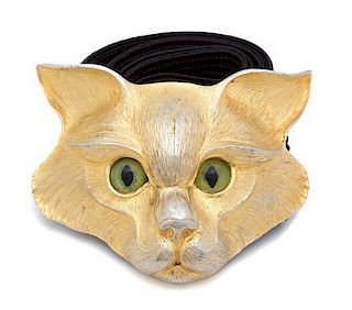 A Christopher Ross Goldtone Cat Belt, Buckle: 6" x 4"; Belt: 36".