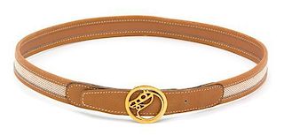 An Hermes Brown Leather and Canvas Belt, 31".
