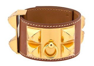 An Hermès Barenia Leather Collier de Chien Bracelet, 8" x 1.5".