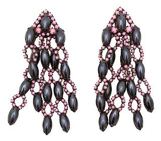 A Pair of Kenneth Jay Lane Drop Earclips, 3.5" x 2".