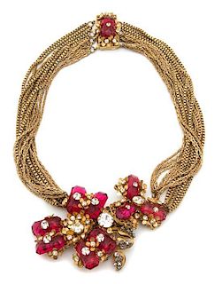 A Miriam Haskell Goldtone and Rhinestone Necklace, 16".