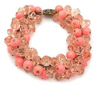 A Miriam Haskell Coral Clustered Bracelet, 9" x 1".