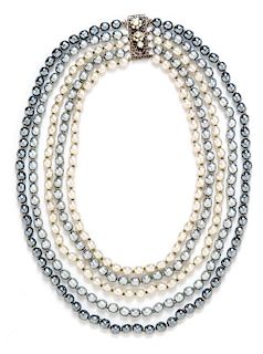 A Miriam Haskell Faux Pearl Multistrand Necklace, Shortest strand: 18".