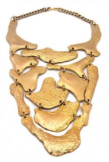 A Pauline Trigere Goldtone Bib Necklace, Collar: 14.5"; Bib 10.5".