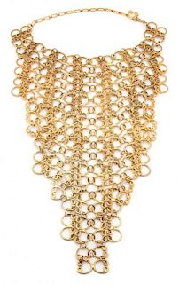 A Pauline Trigere Goldtone Link Bib Necklace, Collar: 19"; Bib: 13".