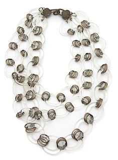 A Stephen Dweck Glass Link Triple Strand Necklace, 19".