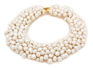A Goldtone and Cultured Baroque Pearl Demi Parure, Necklace: 19" x 2"; Bracelet: 8" x 2".
