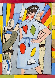 Josef Wittlich, (German, 1903-1982), Woman in Blue Dress with Soldiers