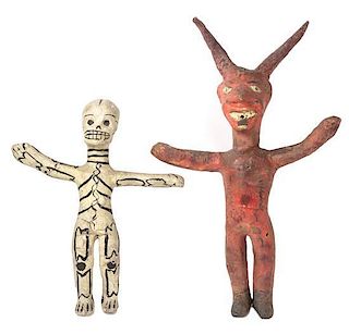 Anonymous, Late 20th Century, A Pair of Mexican Figures, Skeleton and Devil, (In the Style of Linares)